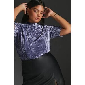 Anthropologie Pilcro Velveteen Mock Neck Top Crushed Purple Women’s Size Small